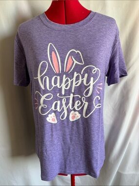Women's Lavender 'Happy Easter' Short Sleeve Graphic Tee